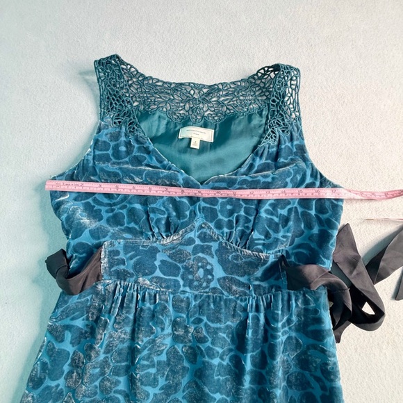 ANTHROPOLOGIE MOULINETTE SOEURS VELVET DRESS SIZE 4 TEAL BURNOUT FLORAL COQUETTE - Picture 8 of 10